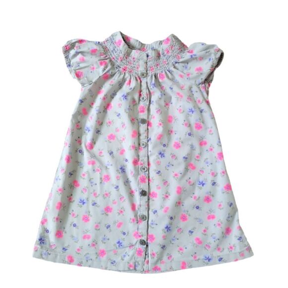 EUC TEA GRAY FLORAL BUTTON DOWN DRESS W/POCKETS SZ.3 - Picture 1 of 5